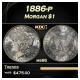 1886-p Morgan Dollar $1 Grades ms66