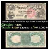 1869 $10 United States Note Grades vf+ Signatures