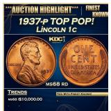 1937-p Lincoln Cent TOP POP! 1c ms68 rd SEGS