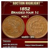 1852 Braided Hair Large Cent 1c ms65+ BN SEGS