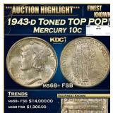 1943-d Mercury Dime Toned TOP POP! 10c ms68+ FSB S