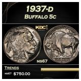 1937-d Buffalo Nickel 5c ms67 SEGS