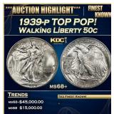 1939-p Walking Liberty Half Dollar TOP POP! 50c ms
