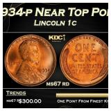 1934-p Lincoln Cent Near Top Pop 1c ms67 rd SEGS