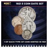 1921 5 Coin Date Set, 1 Of Each Type Of Coin Minte