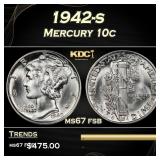 1942-s Mercury Dime 10c ms67 fsb SEGS