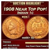 1908 Indian Cent Near Top Pop! 1c ms66+ rd SEGS