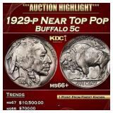 1929-p Buffalo Nickel Near Top Pop 5c ms66+ SEGS