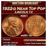 1922-d Lincoln Cent Near Top Pop 1c ms65+ rd SEGS