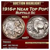 1916-p Buffalo Nickel Near Top Pop! 5c ms67 SEGS