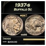 1937-s Buffalo Nickel 5c Grades ms66