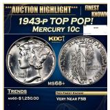 1943-p Mercury Dime TOP POP! 10c ms68+ SEGS
