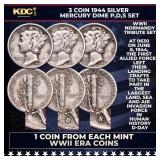 3 Coin 1944 Silver Mercury Dime P,D,S WWII Tribute
