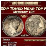 1920-p Mercury Dime Toned Near Top Pop 10c ms67+ S