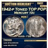 1942-p Mercury Dime Toned TOP POP! 10c ms68+ FSB S