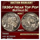 1936-p Buffalo Nickel Near Top Pop 5c ms67+ SEGS