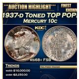 1937-d Mercury Dime Toned TOP POP! 10c ms68+ FSB S