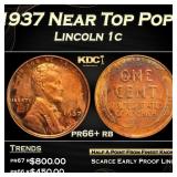 1937 Proof Lincoln Cent Near Top Pop 1c pr66+ rb S