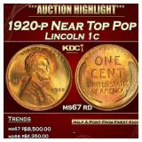 1920-p Lincoln Cent Near Top Pop 1c ms67 rd SEGS