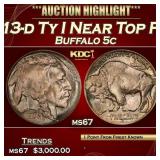 1913-d Ty I Buffalo Nickel Near Top Pop! 5c ms67 S