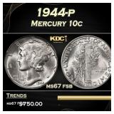 1944-p Mercury Dime 10c ms67 fsb SEGS