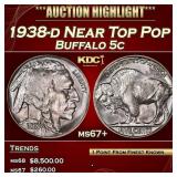 1938-d Buffalo Nickel Near Top Pop 5c ms67+ SEGS