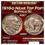 1916-d Buffalo Nickel Near Top Pop! 5c ms66+ SEGS
