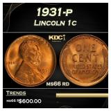 1931-p Lincoln Cent 1c Grades ms66 rd