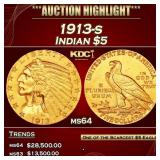 1913-s Gold Indian Half Eagle $5 ms64 USCG