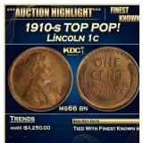 1910-s Lincoln Cent TOP POP! 1c ms66 bn SEGS