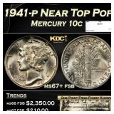 1941-p Mercury Dime Near Top Pop 10c ms67+ fsb SEG
