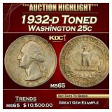 1932-d Washington Quarter Toned 25c ms65 SEGS
