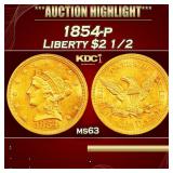1854-p Gold Liberty Quarter Eagle $2 1/2 ms63 USCG