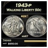 1943-p Walking Liberty Half Dollar 50c ms67 SEGS