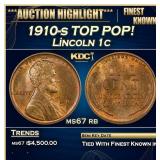 1910-s Lincoln Cent TOP POP! 1c ms67 rb SEGS