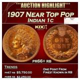 1907 Proof Indian Cent Near Top Pop 1c pr66+ rb SE