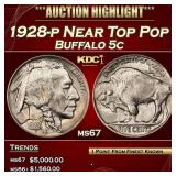 1928-p Buffalo Nickel Near Top Pop 5c ms67 SEGS