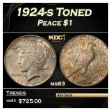 1924-s Peace Dollar Toned $1 Grades ms63
