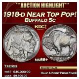 1918-d Buffalo Nickel Near Top Pop! 5c ms66+ SEGS