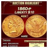 1860-p Gold Liberty Eagle $10 ms62 USCG