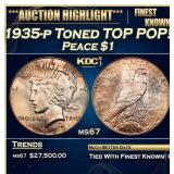 1935-p Peace Dollar Toned TOP POP! $1 ms67 SEGS