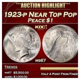 1923-p Peace Dollar Near Top Pop $1 ms67 SEGS