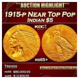 1915-p Gold Indian Half Eagle Near Top Pop $5 ms65
