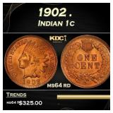 1902 Indian Cent . 1c Grades ms64 rd