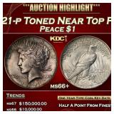1921-p Peace Dollar Toned Near Top Pop $1 ms66+ SE