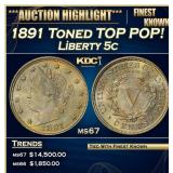 1891 Liberty Nickel Toned TOP POP! 5c ms67 SEGS