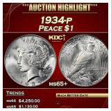1934-p Peace Dollar $1 ms65+ SEGS