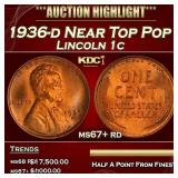1936-d Lincoln Cent Near Top Pop 1c ms67+ rd SEGS