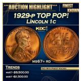 1929-p Lincoln Cent TOP POP! 1c ms67+ rd SEGS