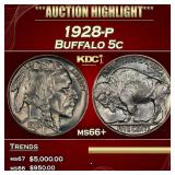 1928-p Buffalo Nickel 5c ms66+ SEGS
